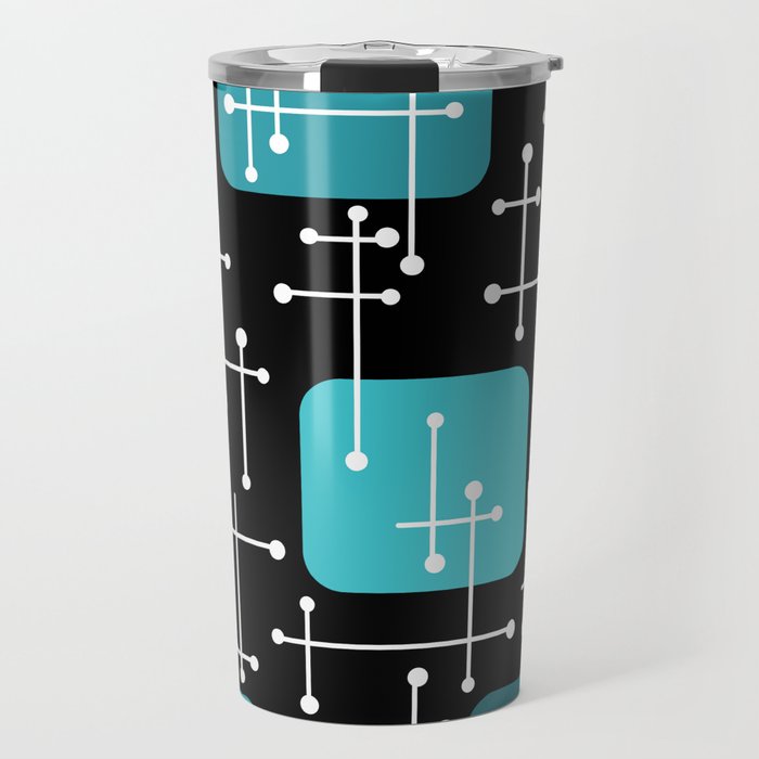 1950s Eames Era Art Crosshairs Black Teal Blue Travel Mug Gallery Image 1