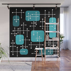 1950s Eames Era Art Crosshairs Black Teal Blue Wall Mural Gallery Image 1