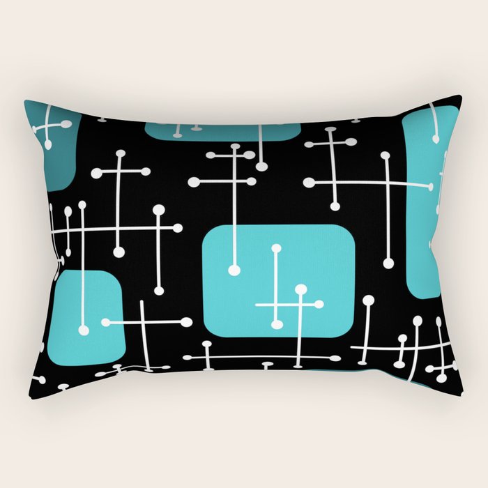 1950s Eames Era Art Crosshairs Black Teal Blue Rectangular Pillow Gallery Image 1