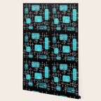 1950s Eames Era Art Crosshairs Black Teal Blue Wallpaper Gallery Image 2