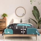1950s Eames Era Art Crosshairs Black Teal Blue Comforter Gallery Image 3