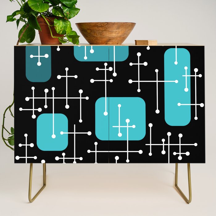 1950s Eames Era Art Crosshairs Black Teal Blue Credenza Gallery Image 1