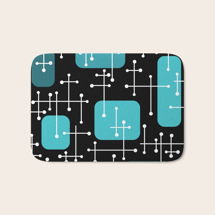 1950s Eames Era Art Crosshairs Black Teal Blue Bath Mat Gallery Image 1