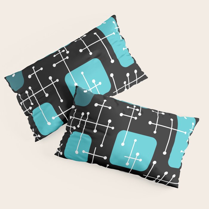 1950s Eames Era Art Crosshairs Black Teal Blue Pillow Sham Gallery Image 2