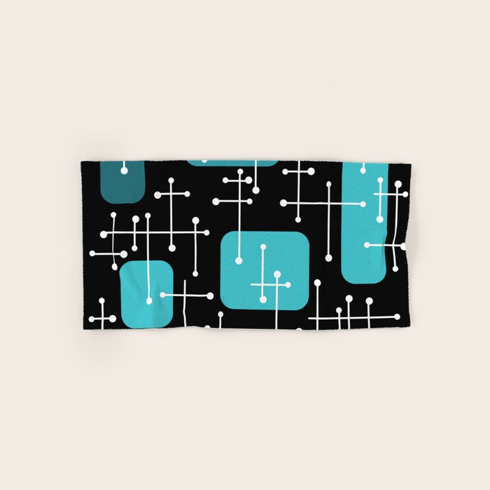 1950s Eames Era Art Crosshairs Black Teal Blue Bath Towel Gallery Image 1