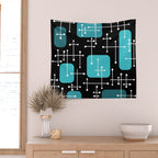1950s Eames Era Art Crosshairs Black Teal Blue Wall Tapestry Gallery Image 2
