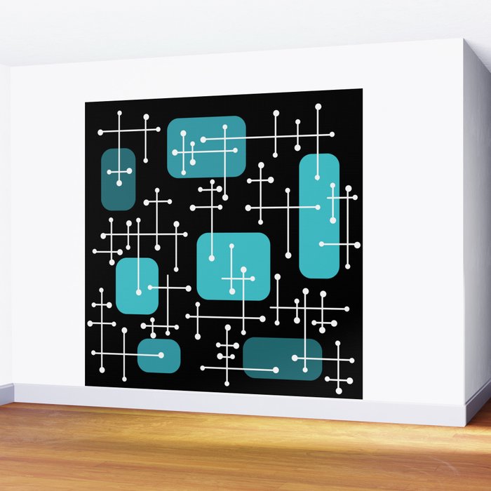 1950s Eames Era Art Crosshairs Black Teal Blue Wall Mural Gallery Image 2