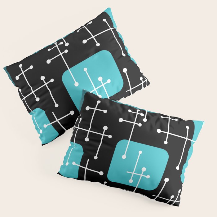 1950s Eames Era Art Crosshairs Black Teal Blue Pillow Sham Gallery Image 1
