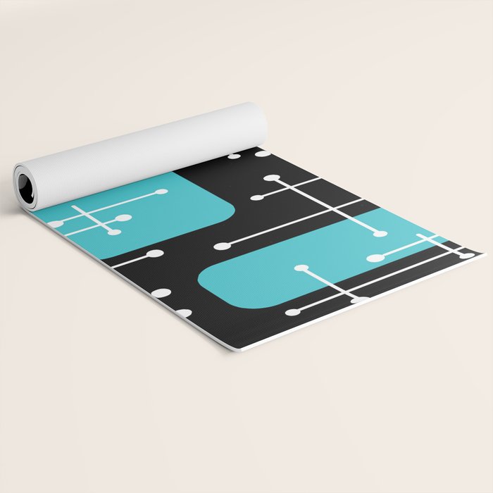 1950s Eames Era Art Crosshairs Black Teal Blue Yoga Mat Gallery Image 2