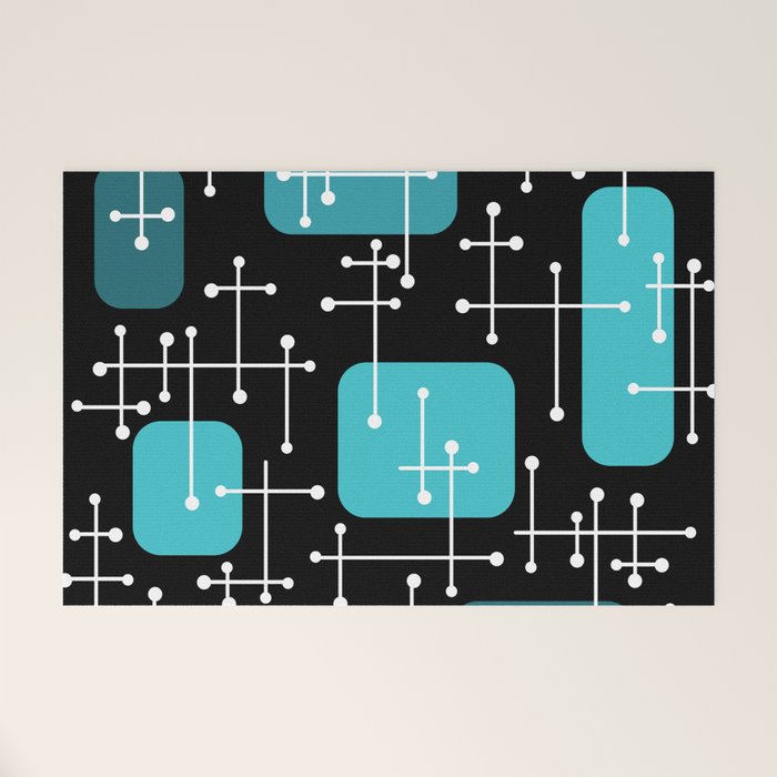 1950s Eames Era Art Crosshairs Black Teal Blue Welcome Mat Gallery Image 1