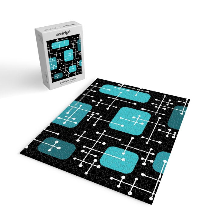 1950s Eames Era Art Crosshairs Black Teal Blue Jigsaw Puzzle Gallery Image 2