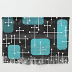 1950s Eames Era Art Crosshairs Black Teal Blue Wall Hanging Gallery Image 1