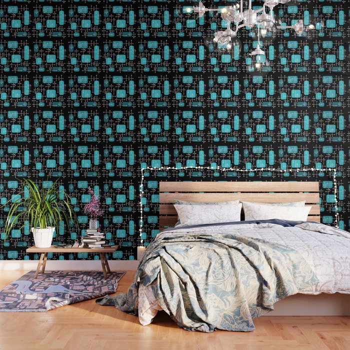 1950s Eames Era Art Crosshairs Black Teal Blue Wallpaper Gallery Image 1