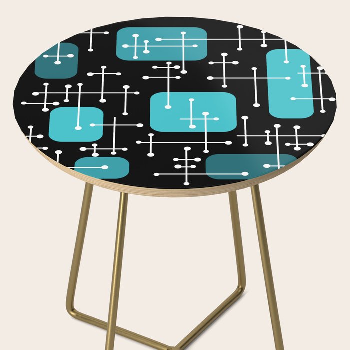 1950s Eames Era Art Crosshairs Black Teal Blue Side Table Gallery Image 2