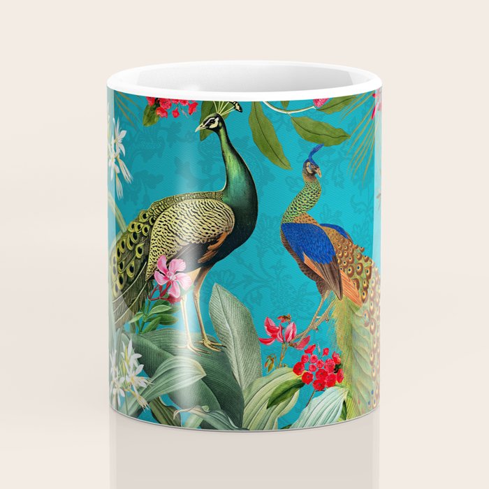 Vintage Tropical Peacock Bird Rainforest Jungle  Coffee Mug Gallery Image 4