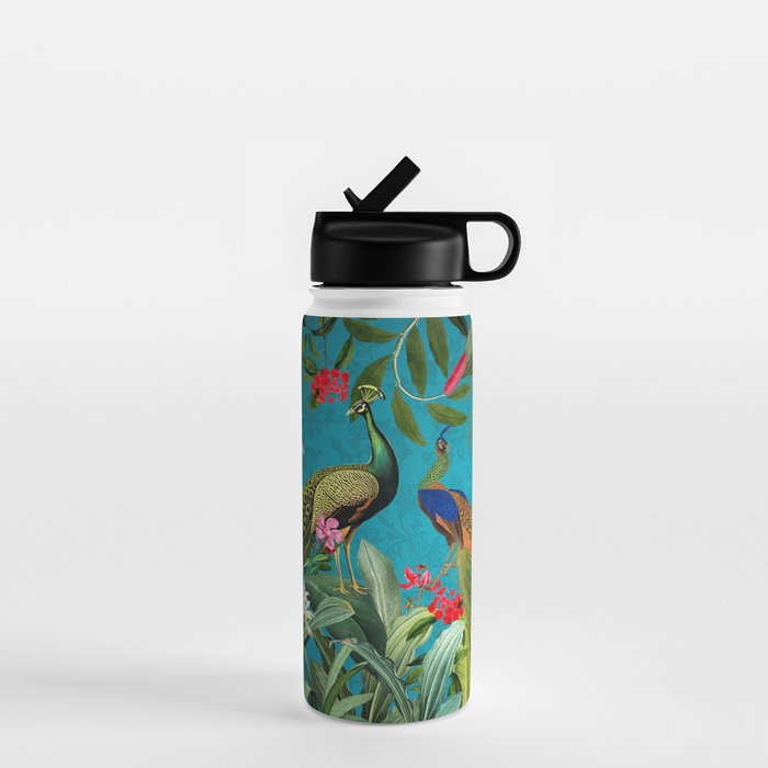 Vintage Tropical Peacock Bird Rainforest Jungle  Water Bottle Gallery Image 1