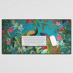 Vintage Tropical Peacock Bird Rainforest Jungle  Desk Mat Gallery Image 1