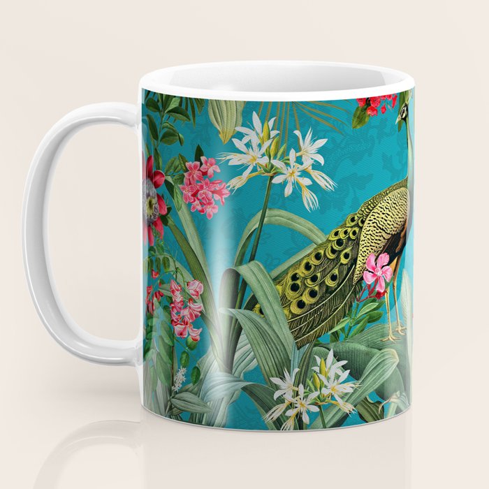 Vintage Tropical Peacock Bird Rainforest Jungle  Coffee Mug Gallery Image 3