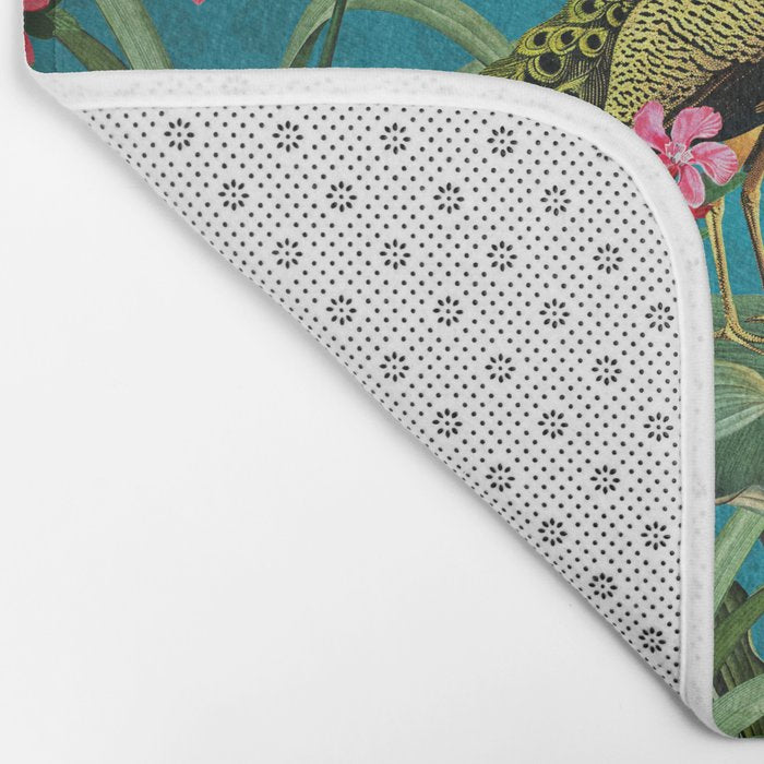 Vintage Tropical Peacock Bird Rainforest Jungle  Bath Mat Gallery Image 2