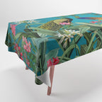Vintage Tropical Peacock Bird Rainforest Jungle  Tablecloth Gallery Image 1