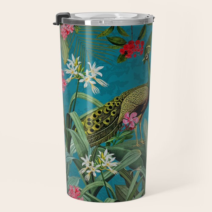 Vintage Tropical Peacock Bird Rainforest Jungle  Travel Mug Gallery Image 3