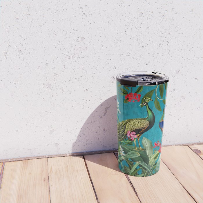 Vintage Tropical Peacock Bird Rainforest Jungle  Travel Mug Gallery Image 4
