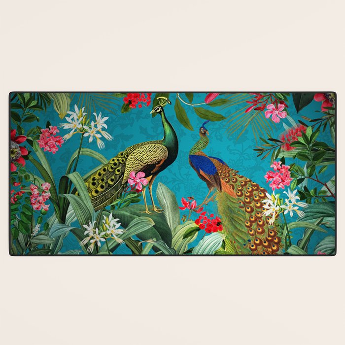 Vintage Tropical Peacock Bird Rainforest Jungle  Desk Mat Gallery Image 3