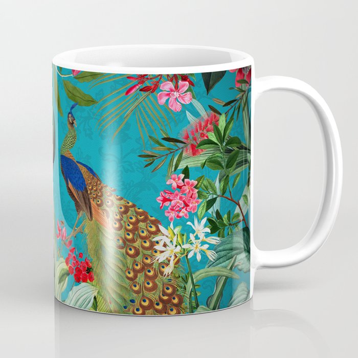 Vintage Tropical Peacock Bird Rainforest Jungle  Coffee Mug Gallery Image 1