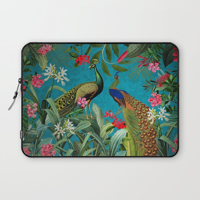 Vintage Tropical Peacock Bird Rainforest Jungle  Laptop Sleeve