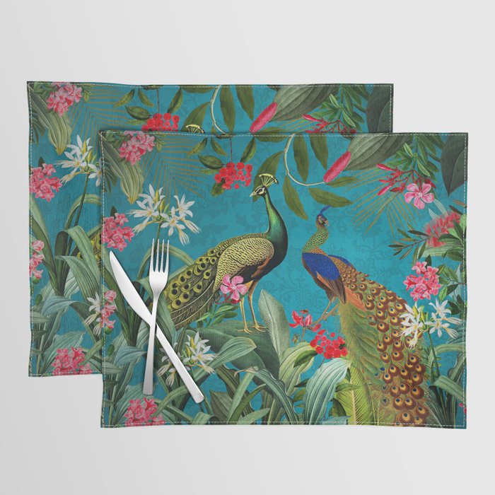 Vintage Tropical Peacock Bird Rainforest Jungle  Placemat Gallery Image 1