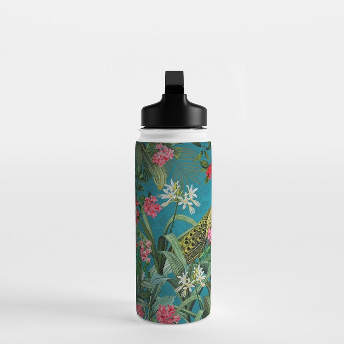 Vintage Tropical Peacock Bird Rainforest Jungle  Water Bottle Gallery Image 3