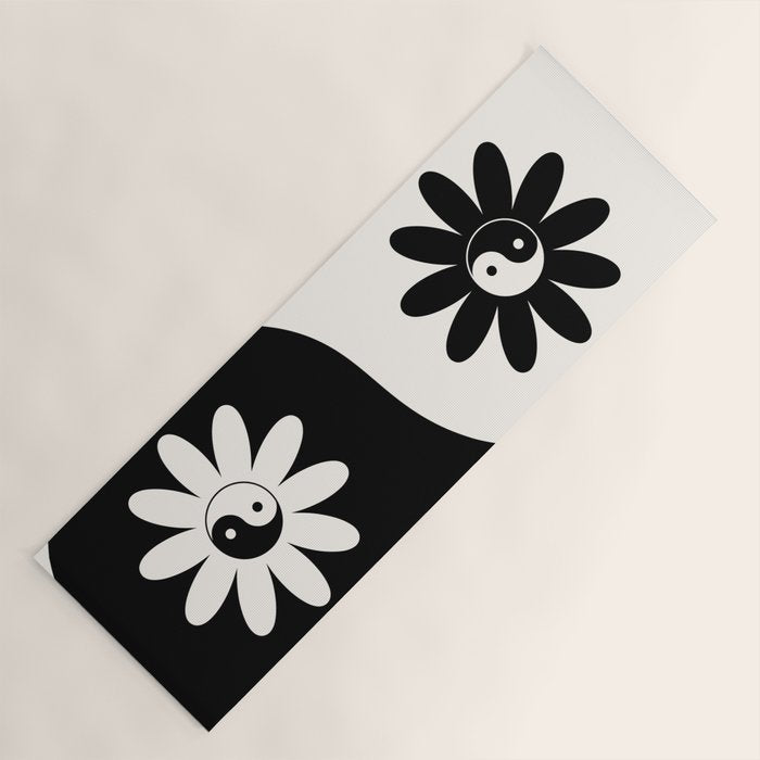 Yin Yang Flower in Black & White Yoga Mat Gallery Image 1