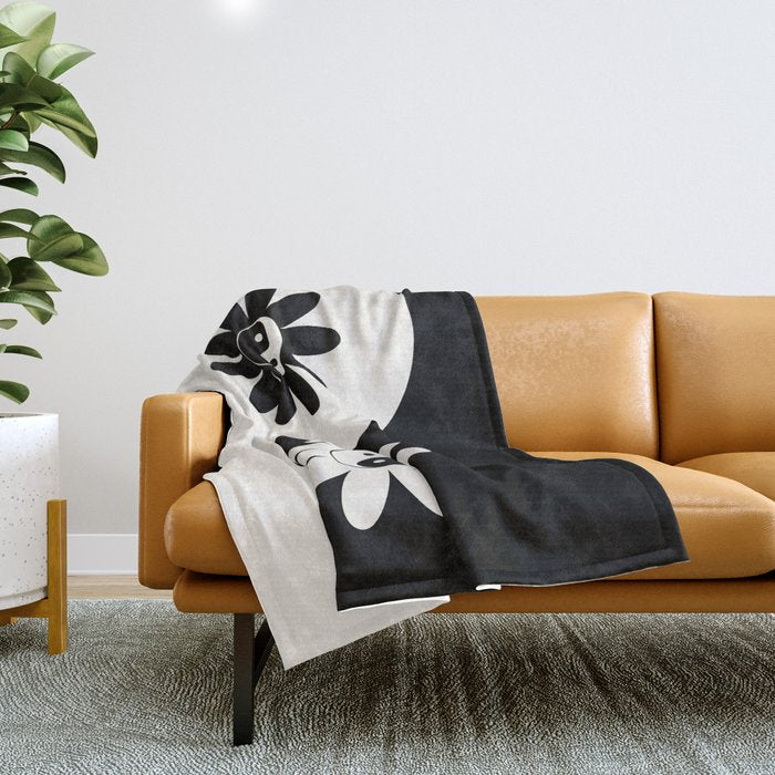 Yin Yang Flower in Black & White Throw Blanket Gallery Image 1