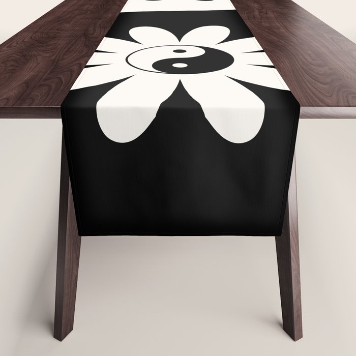 Yin Yang Flower in Black & White Table Runner Gallery Image 1