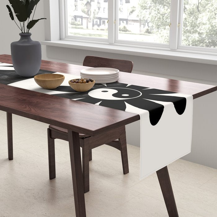 Yin Yang Flower in Black & White Table Runner Gallery Image 2