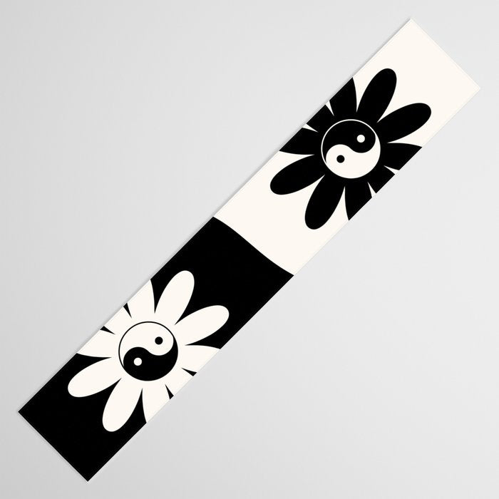 Yin Yang Flower in Black & White Table Runner Gallery Image 3