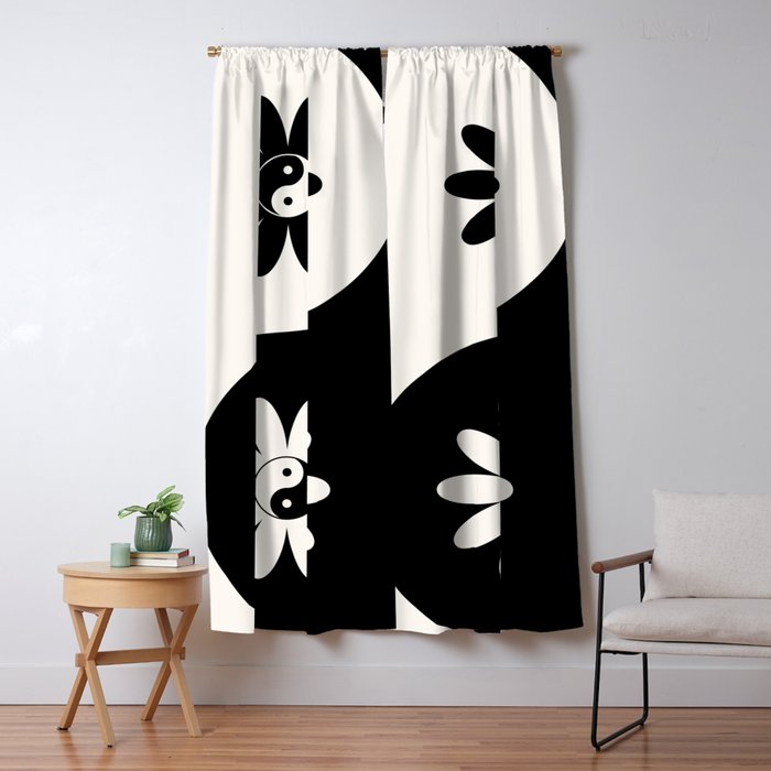Yin Yang Flower in Black & White Window Curtain Gallery Image 5