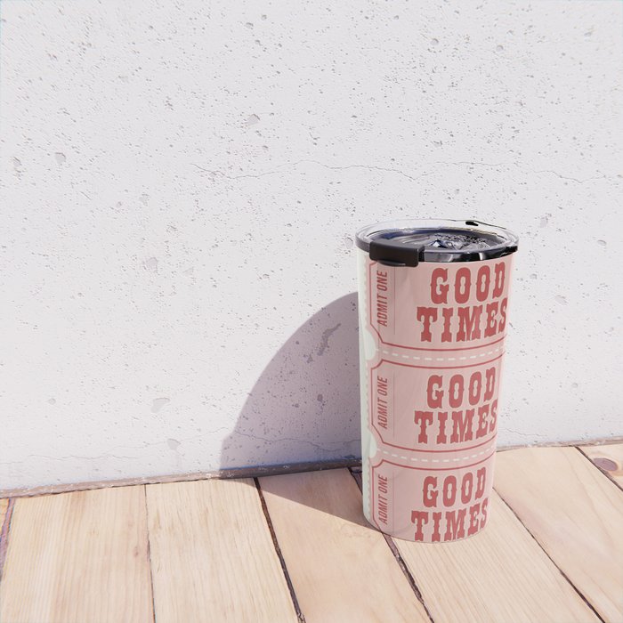 Good Times Retro Ticket, Pink Aesthetic Travel Mug Gallery Image 4