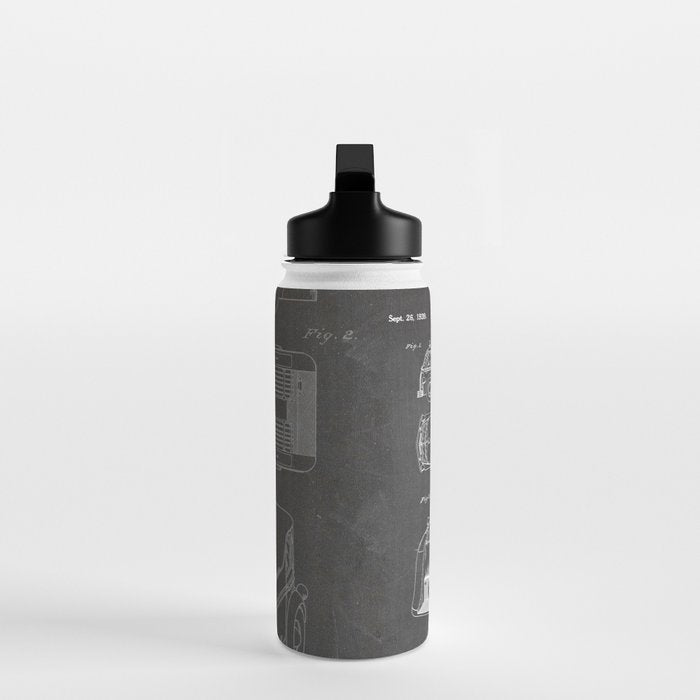 Fire Truck Patent - Fireman Art - Black Chalkboard Water Bottle Gallery Image 3