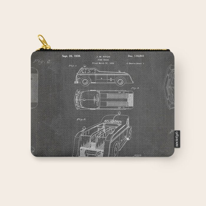 Fire Truck Patent - Fireman Art - Black Chalkboard Carry All Pouch Gallery Image 1