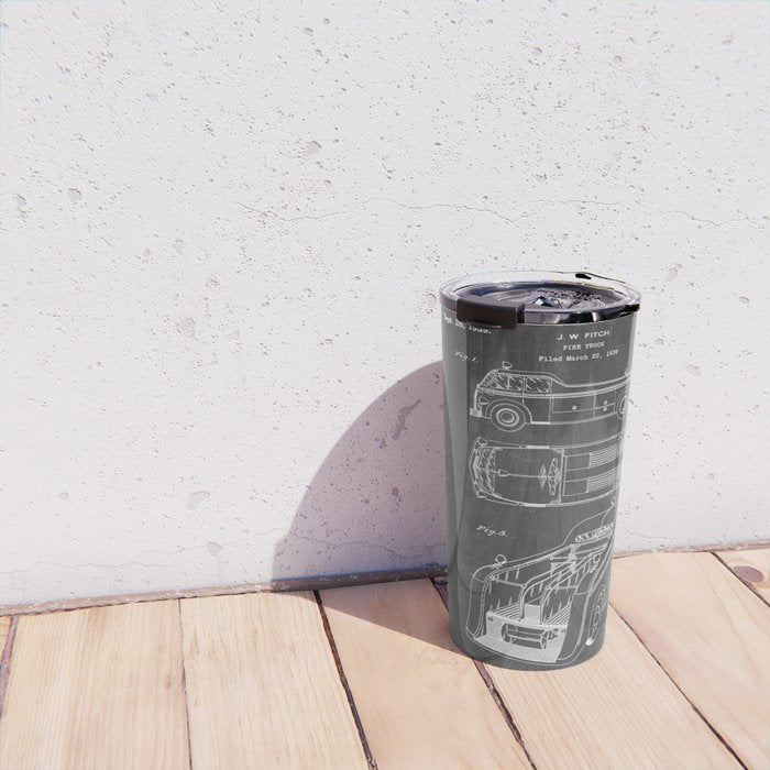 Fire Truck Patent - Fireman Art - Black Chalkboard Travel Mug Gallery Image 4