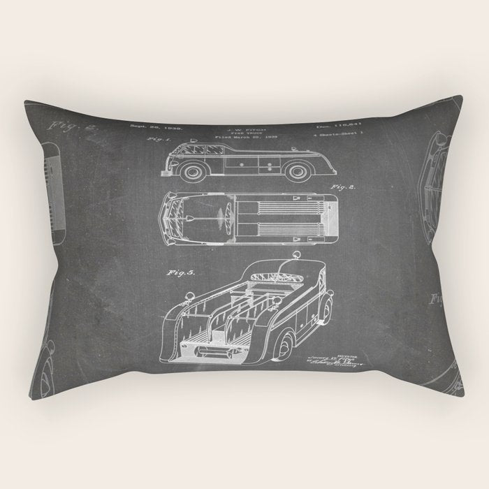 Fire Truck Patent - Fireman Art - Black Chalkboard Rectangular Pillow Gallery Image 1