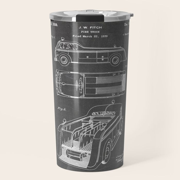 Fire Truck Patent - Fireman Art - Black Chalkboard Travel Mug Gallery Image 1