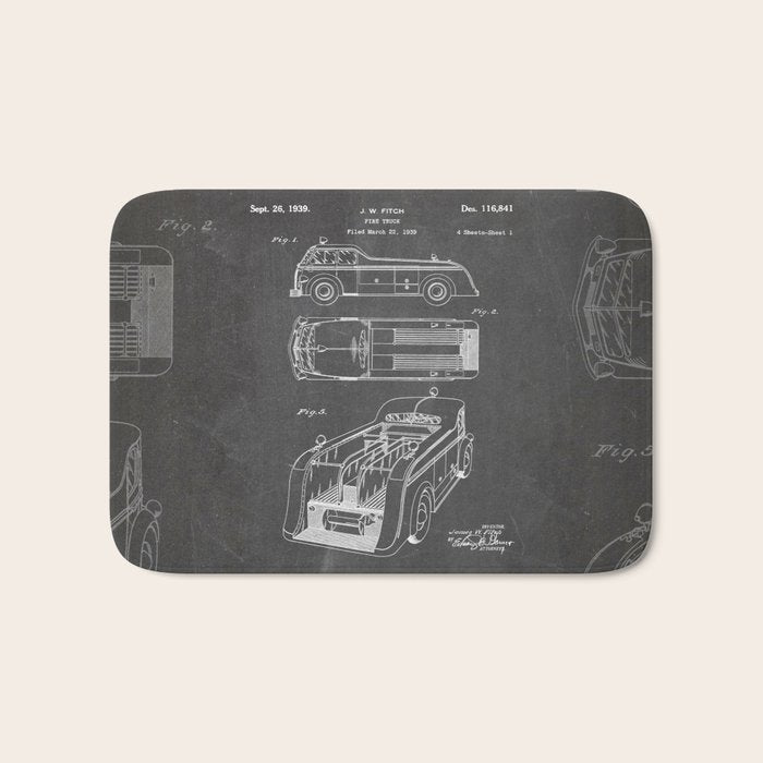 Fire Truck Patent - Fireman Art - Black Chalkboard Bath Mat Gallery Image 1