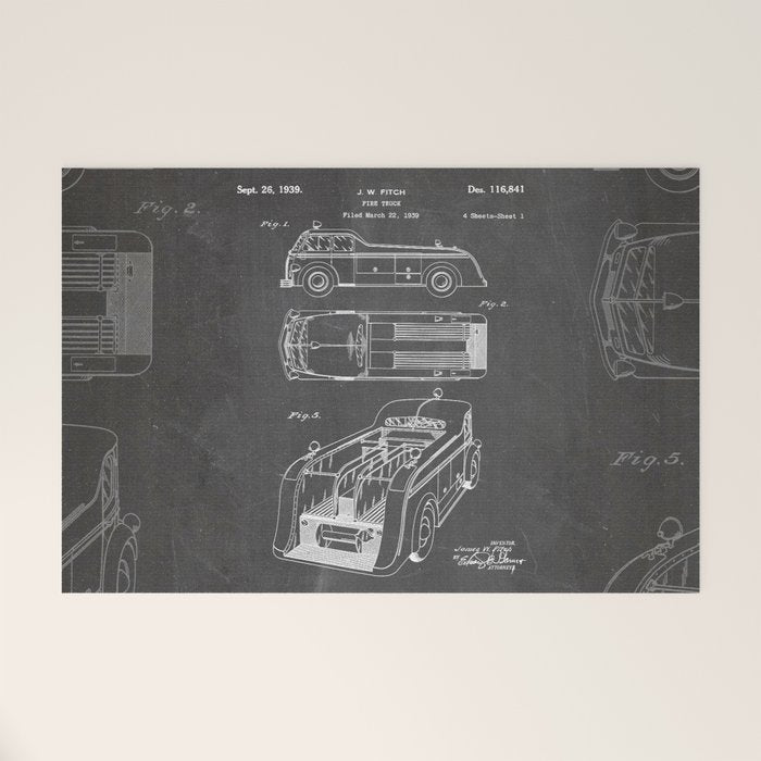 Fire Truck Patent - Fireman Art - Black Chalkboard Welcome Mat Gallery Image 1