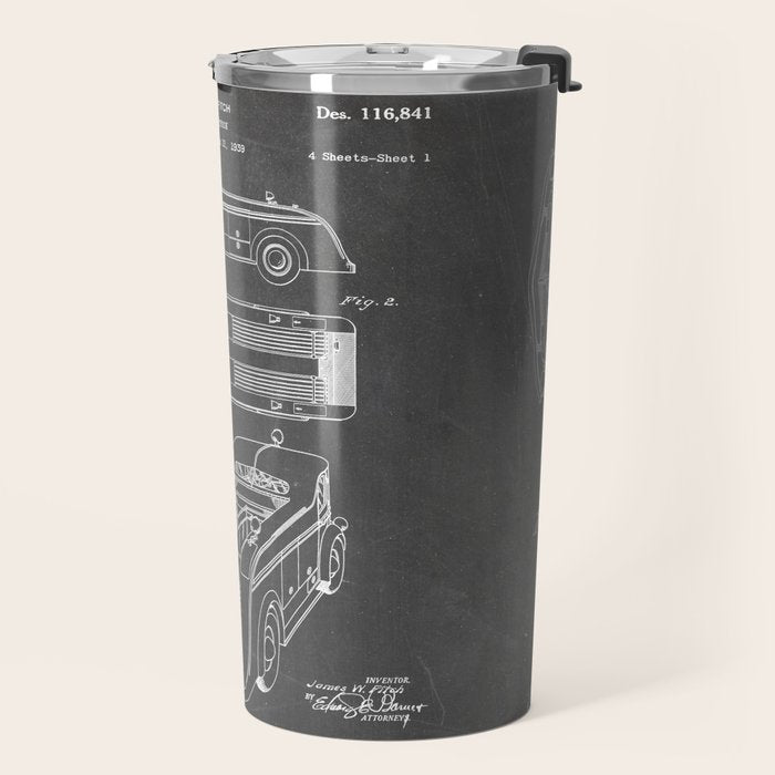 Fire Truck Patent - Fireman Art - Black Chalkboard Travel Mug Gallery Image 2