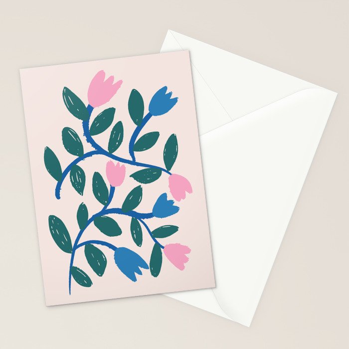 Simple Floral - Blue, Pink and Green Stationery Card Gallery Image 2