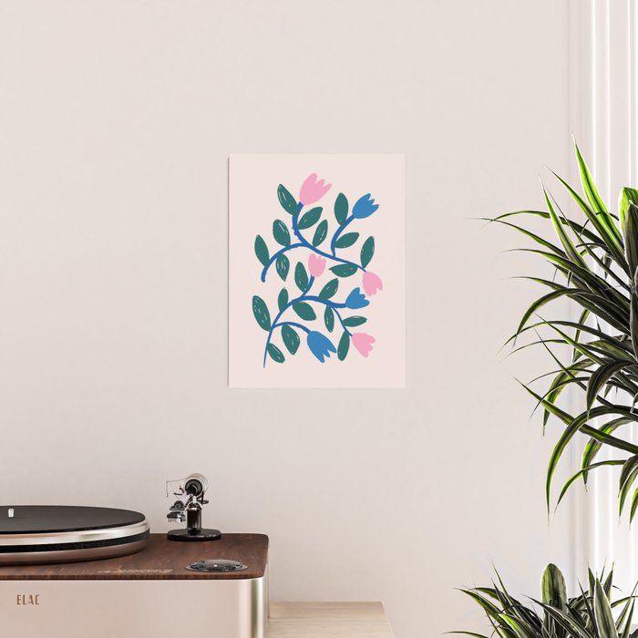Simple Floral - Blue, Pink and Green Poster Gallery Image 2