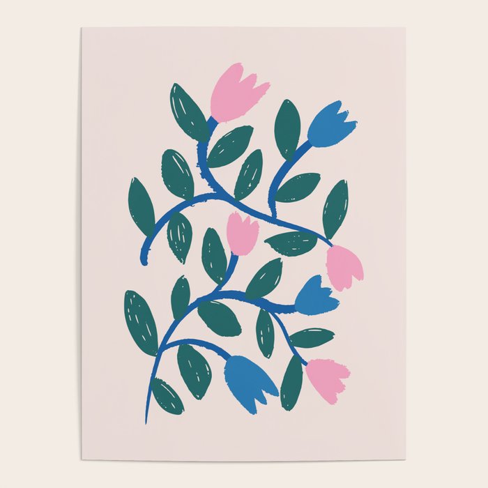 Simple Floral - Blue, Pink and Green Poster Gallery Image 4