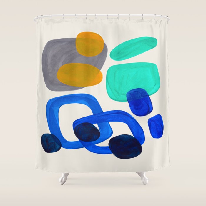 Mid Century Modern Abstract Minimalist Fun Colorful Shapes Marine Green Retro Vintage Fun Shapes Shower Curtain Gallery Image 1